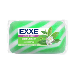 Крем-мыло кусковое 90 г туалетное "EXXE" 1+1 полосатое, одиночное, Зеленое, Зеленый чай